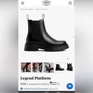 Thursday Boot Company black legend platform boots, size 9